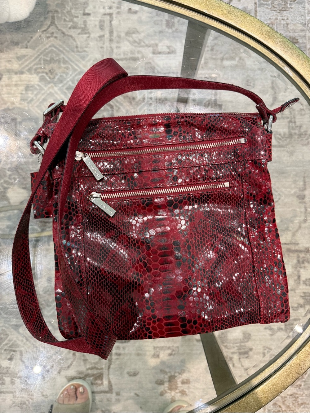 Danier Burgundy Snake-Print Crossbody Bag